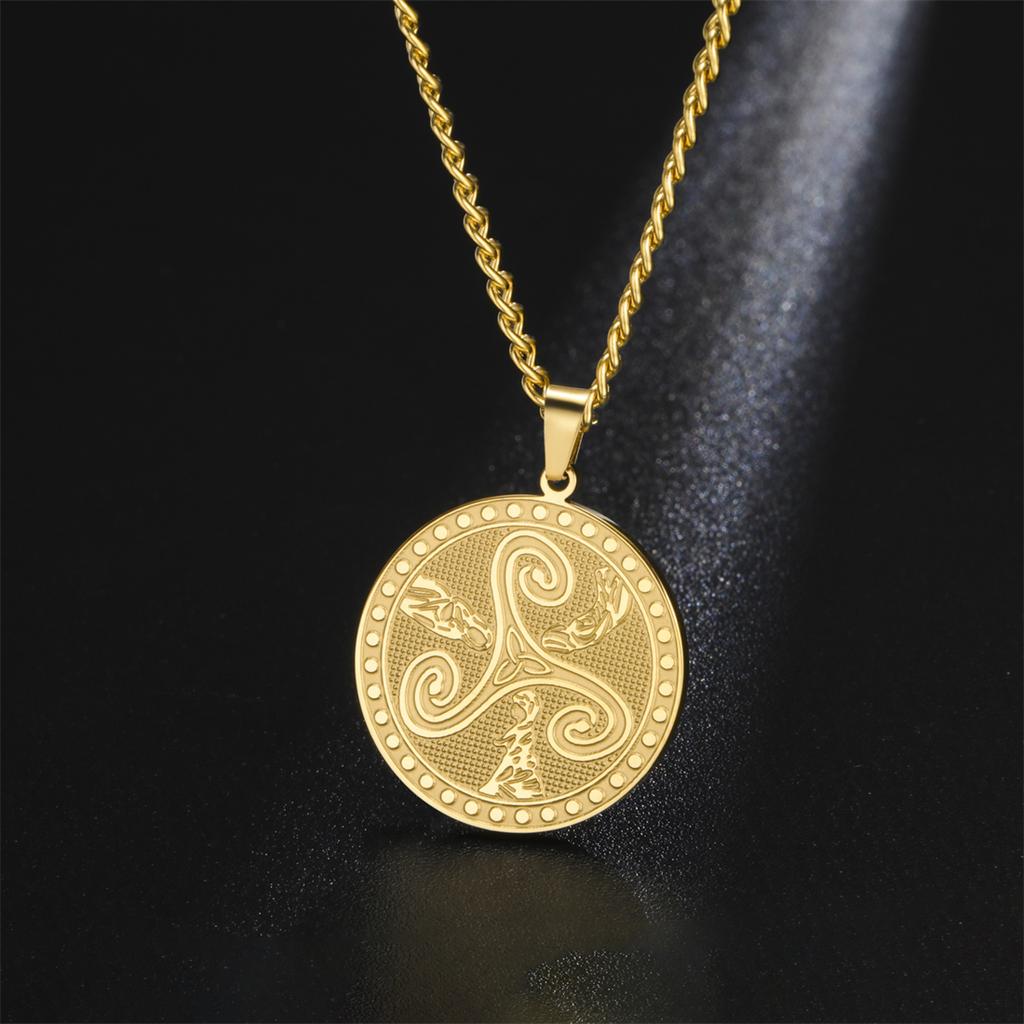  Vintage Triple Moon Goddess Necklace Stainless Steel Round Triskele Symbol Choker for Women Men Pray Amulet Jewelry