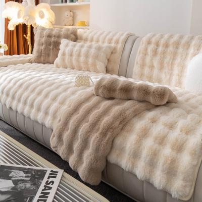 Plyšový polštář na pohovku z králičí kožešiny, zesílená protiskluzová luxusní podložka na sedadlo, trendy minimalistická deka na pohovku