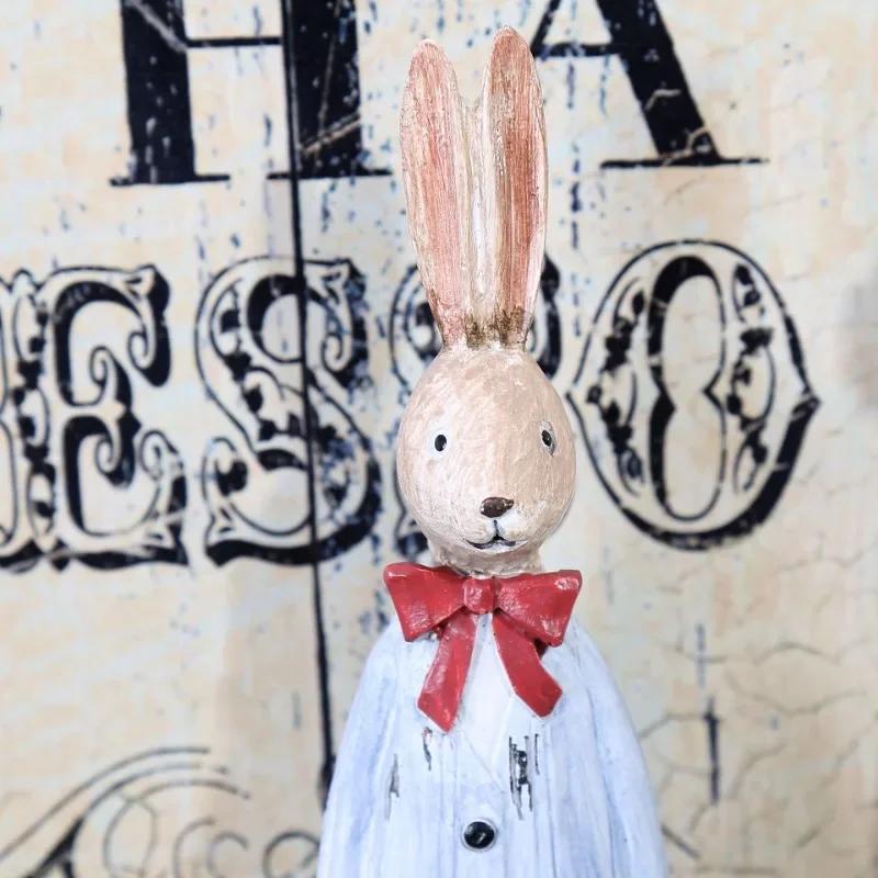 2pcs/set New Creative Couple Rabbit Ornaments Vintage Old Imitation Wood Carving Gifts Resin Crafts Home Decoration Accessories
