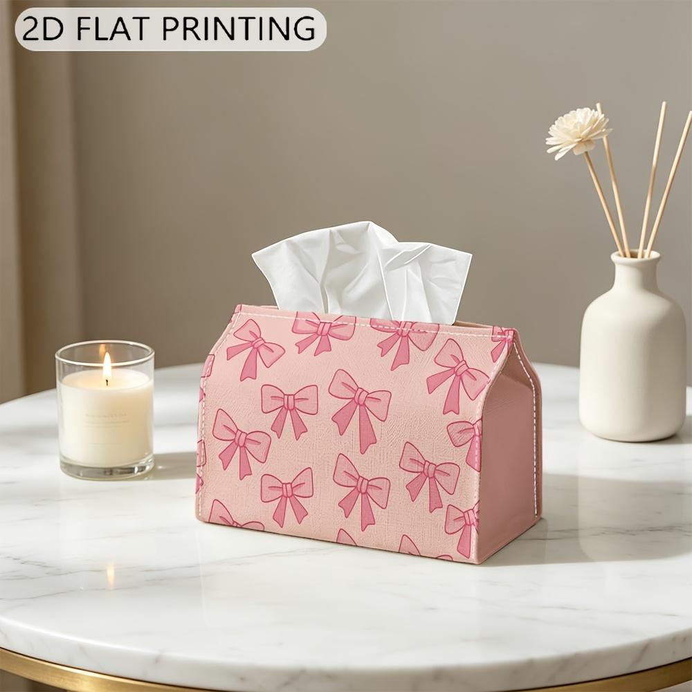 2D Flat Tissue Box Holder with Cute Decorative Bow - Pink Ribbon Design Illustration, Multi-Functional Napkin Dispenser, Suitable for Home, Vehicle, A