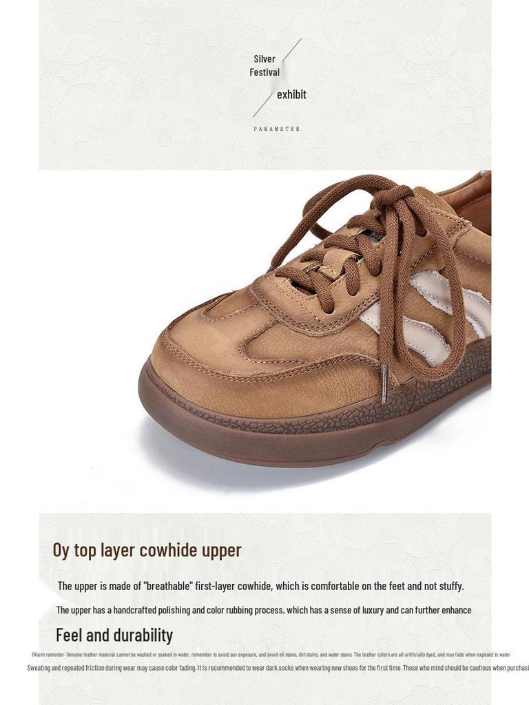 2025 Women's Genuine Leather Sporty Flats: Versatile Low-Top Trainers for Casual, Four-Season Wear