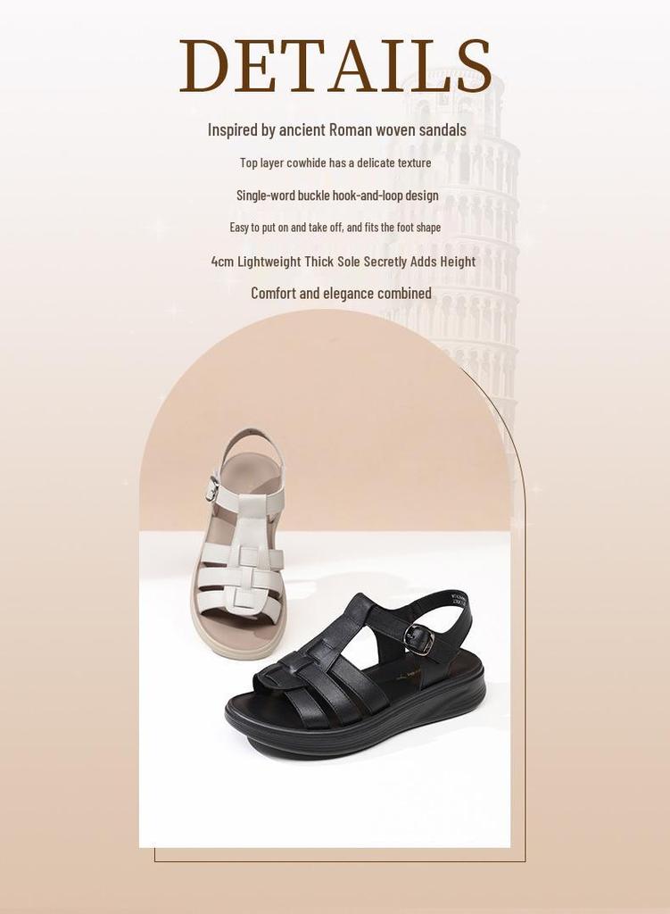 Red Dragonfly Women's Summer Roman Sandals - Soft Genuine Leather, Thick Sole, Outdoor.