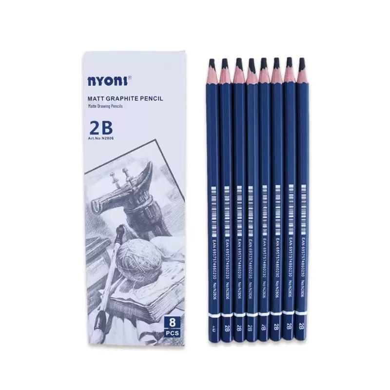 Neoni Matte Green Bamboo Sketch Pencils - 12B/2B Non-Reflective for Art Students & Exams
