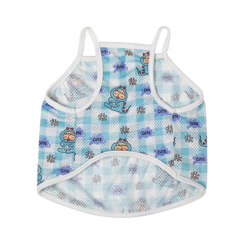 Dog Clothes Summer Breathable Elastic Cartoon Mesh Clothes Thin Breathable Sunscreen Pet Fadou Pug Dog Vest S