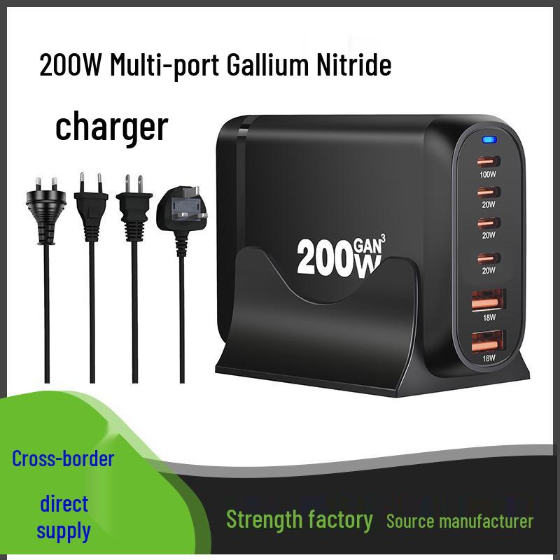 200W GaN 6-Port Charger with 3 USB-A & 3 USB-C PD Ports - Multi-Port Desktop Charger