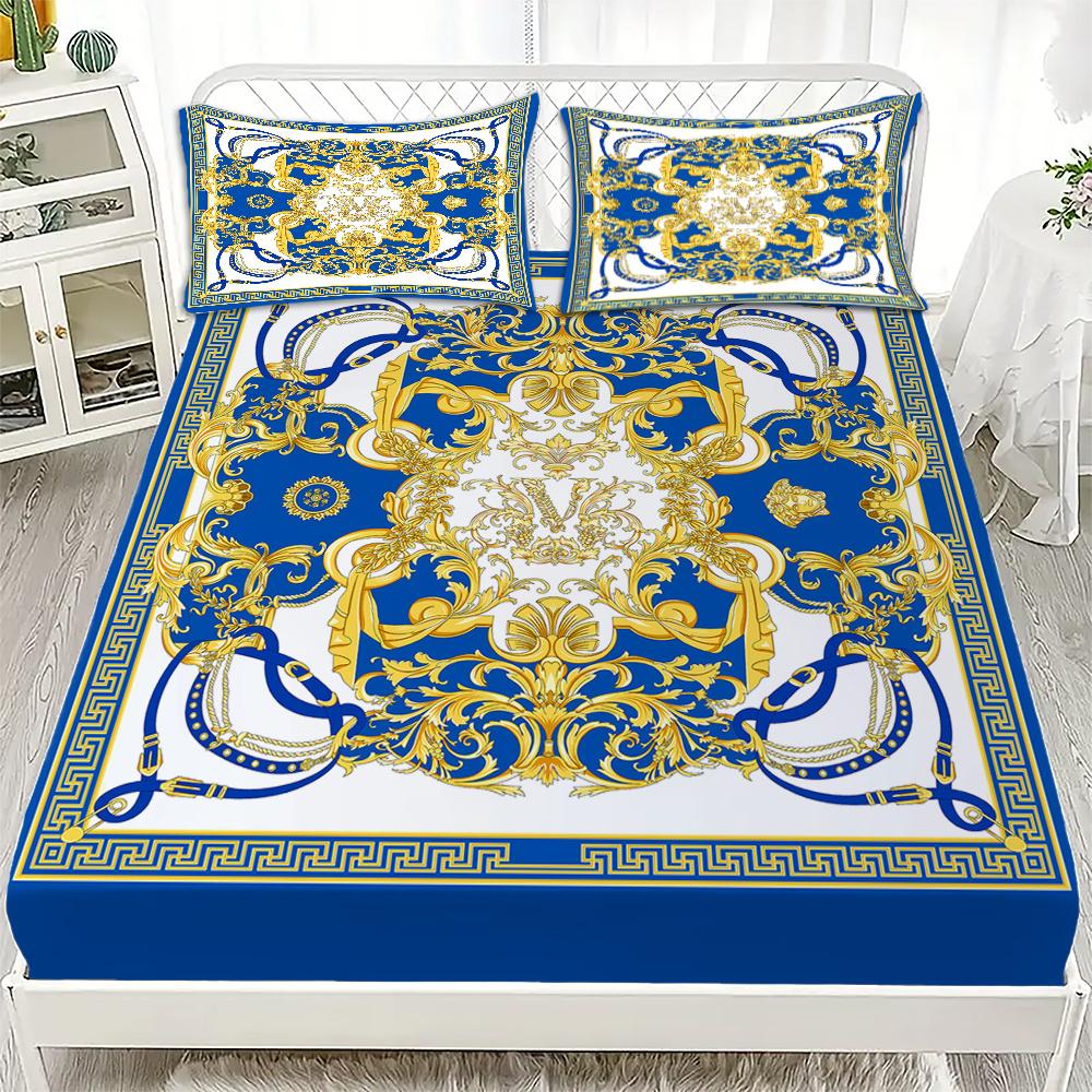 Luxurious European Style 3Pc Sheet & Pillowcase Set - 100% Polyester Breathable Fabric, All-Season, Machine Washable, Digital