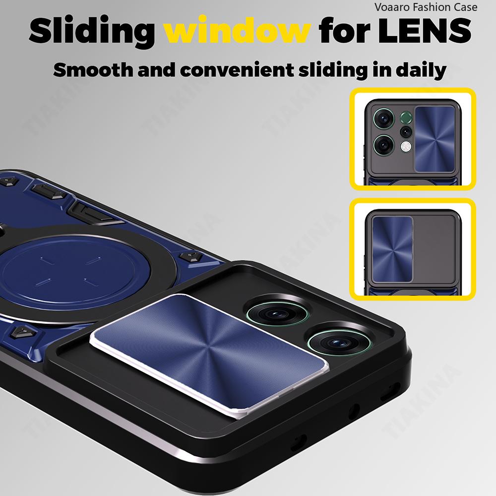 Slide Lens Armor Funda for OPPO Reno14 Pro Case for OPPO Reno 14 Pro Reno14 F Case Magnetic Ring Stand Holder Cover