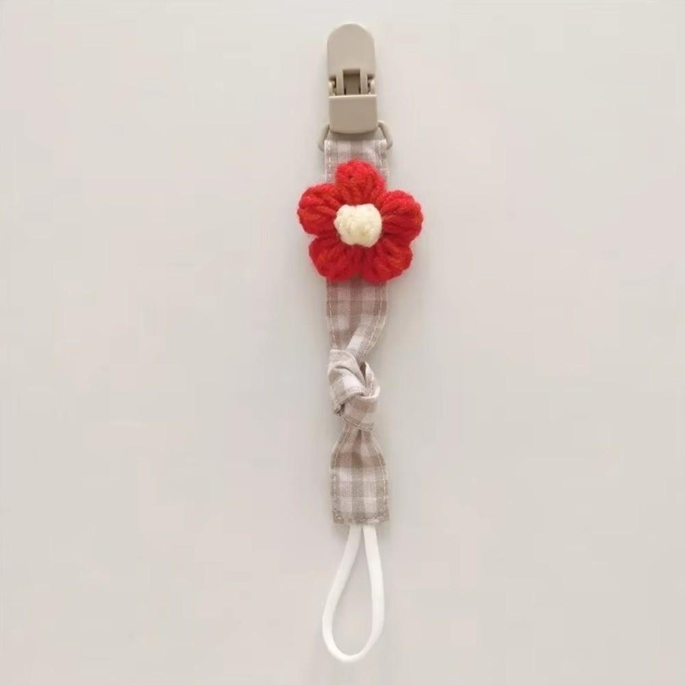 Plaid Flower Dummy Nipple Holder Plastic Embroidery Pacifier Clips Charm Baby Pacifier Chain Girls
