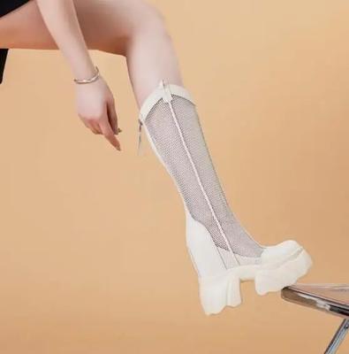 Hot Quality 11CM Air Mesh Ankle Boots Microfiber Leather Summer Fashion Shoes Knee High Boots Platform Wedge Flats Sandals Women