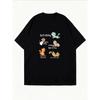 Cute Cat Print T-Shirt White Cartoon Cats And Text For Casual Wear