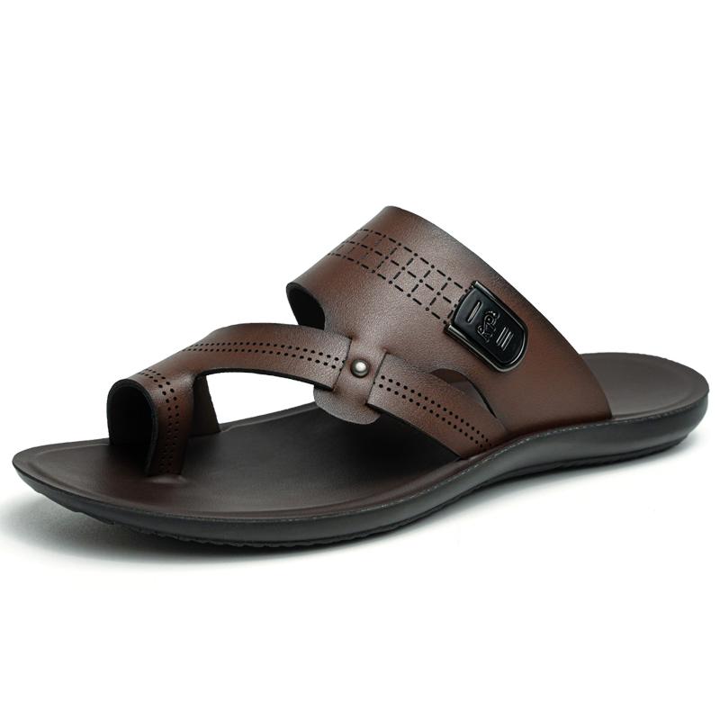 Men Slides Casual Leather Sandals Summer