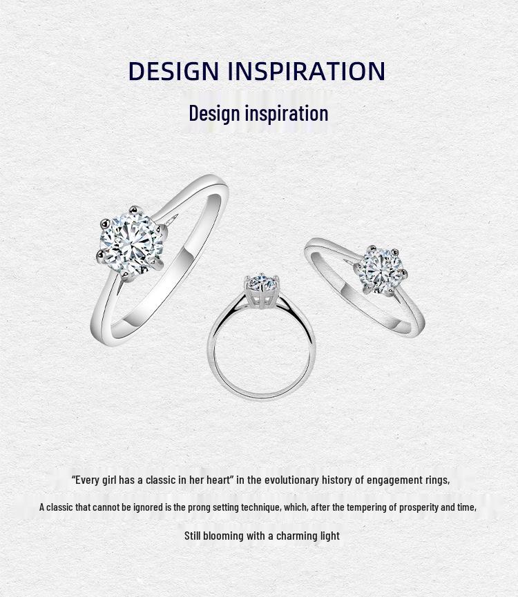 Sterling Silver Six-Prong Moissanite Ring: Non-Fading 925 Silver Pinky Ring for Men & Women, 18K Gold Accents