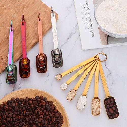 Set of 6 Measuring Spoons, Condiment Spoons, and Cooking Spoons, Made of 18-8 Stainless Steel, Convenient Small Items, Compact Storage, Non-Slip, Styl