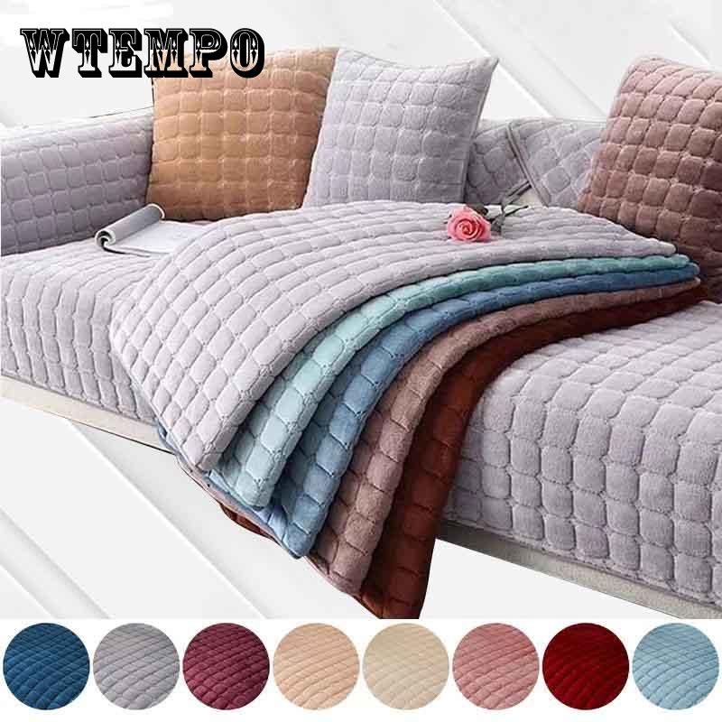 Solid Color Non-slip Sofa Cover Thicken Soft Plush Sofa Cushion Towel for Living Room Furniture Decor Slipcovers Couch Covers