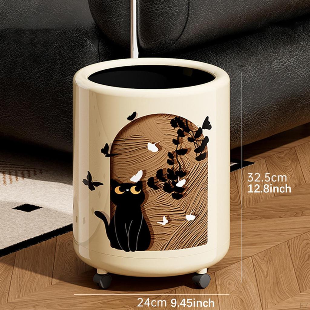 Polka Dot Trash Can Garbage 12L Dustbin with Wheels Uncover Waste Basket Recycling Bin for