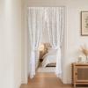 1 Panel White Lace Door Curtain, Sheer Room Divider Curtain, Retro Scalloped Floral Lace Curtain with Rod Pocket for Bedroom Balcony