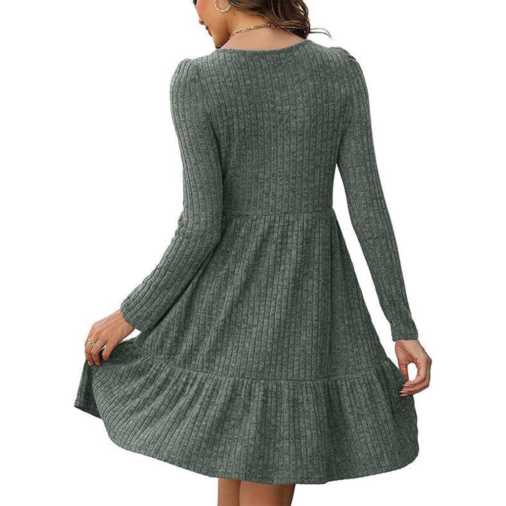 Women's Dress, Long Sleeved Pullover, Round Neck, A-line Casual Dress, And Winter