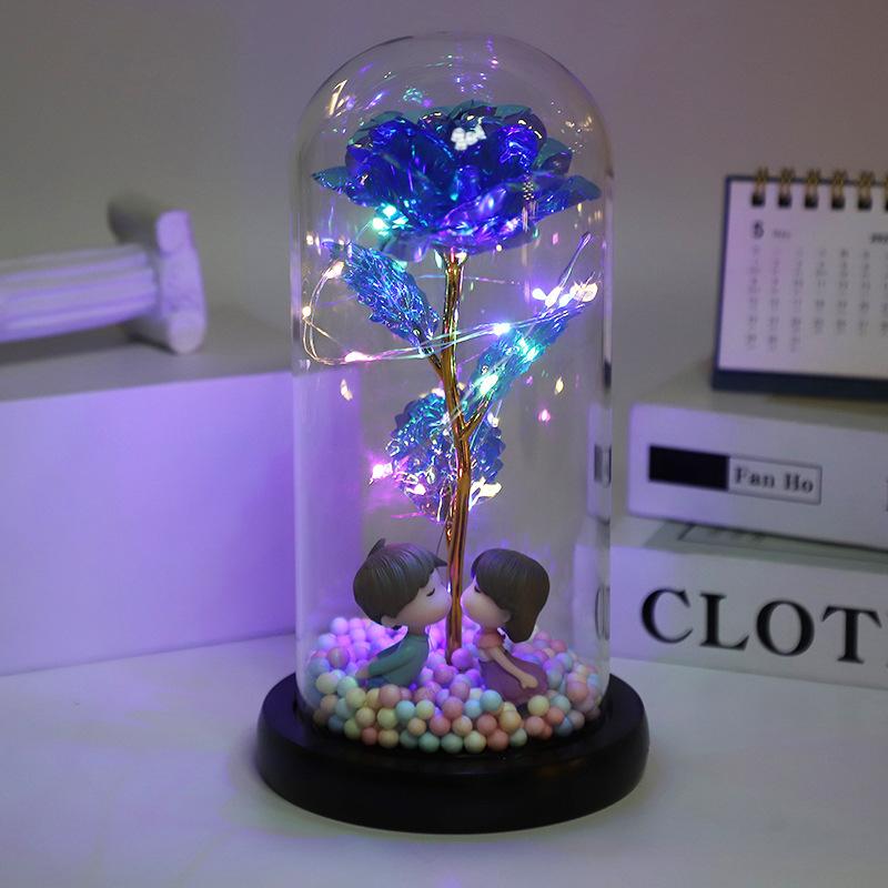 Gold Leaf Rose Glass Cover Eternal Flower Valentine'S Day Creative Gift Decoration
