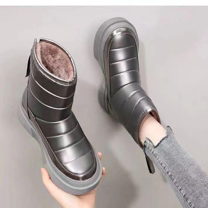 

Новые зимние теплые бархатные ботинки на толстой подошве, женские утолщенные водонепроницаемые короткие ботинки, нескользящие ботинки средней высоты, повседневные хлопковые туфли 40