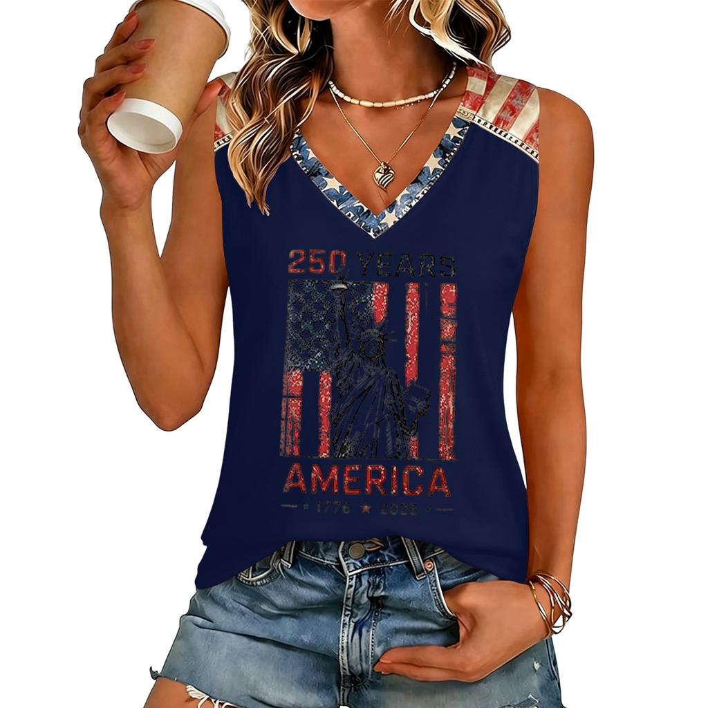 Women’s V Neck Casual Short Sleeve T Shirt Top with Letter Print Loose Fit Style Lightweight Comfortable