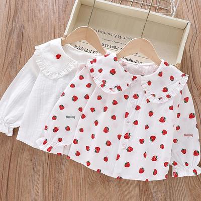 Children's Long Sleeve Cotton Lace Lapel Shirt - Spring/Autumn Korean Style for Girls