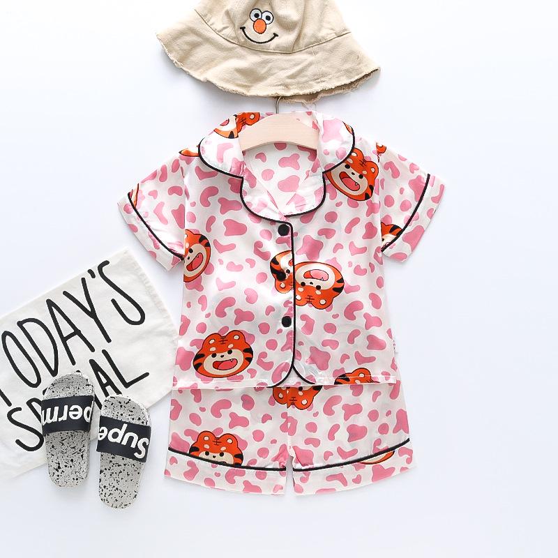BB58 Mufurui Summer Kids' Silk Bear Cartoon Pajama Short Sleeve Two-Piece Set