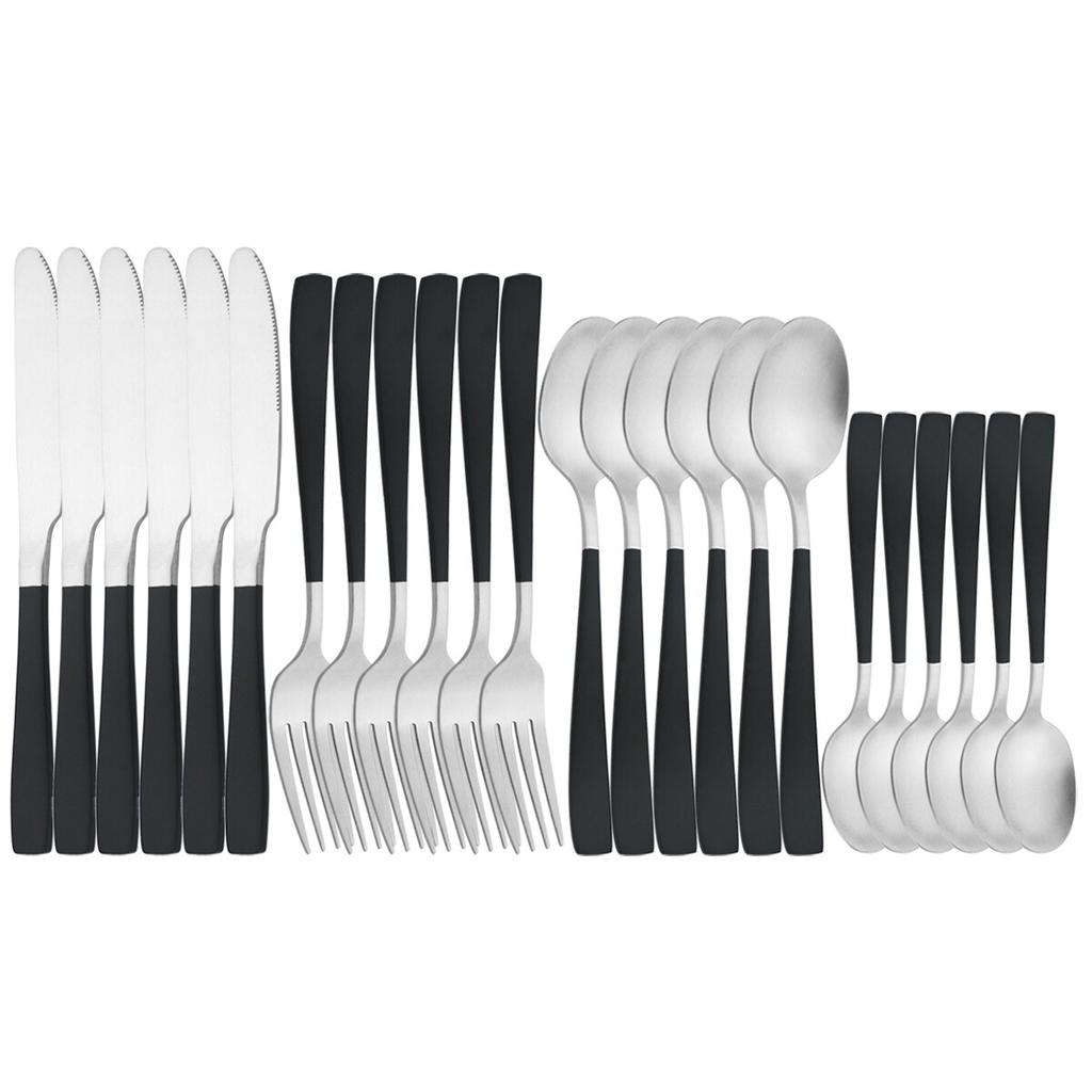 6 People Stainless Steel Cutlery Set White Gold Dinnerware Knives Fork Coffee Spoon Dinner Silverware Home Kitchen Tableware Set