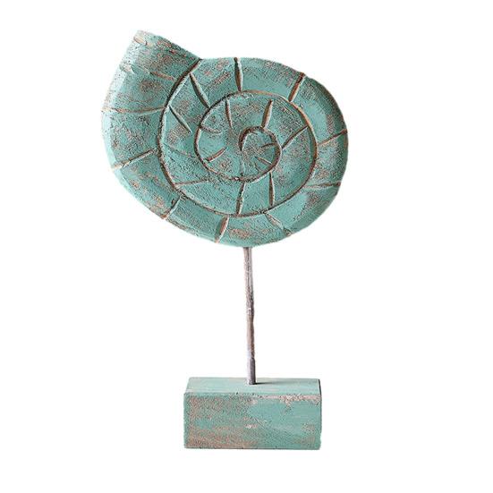 Figura de Madera Hecha a Mano Estilo Náutico de Playa Estrella de Mar/Caracola/Caballito de Mar Estatua de Mesa sobre Soporte para Hogar Casa del Lago Decoración Costera del Océano