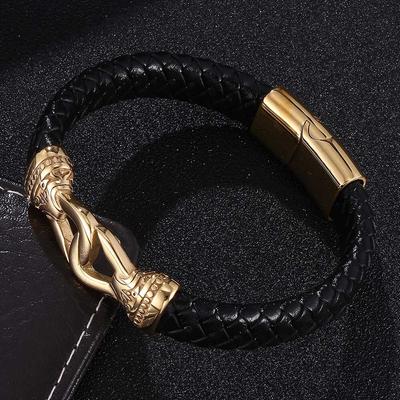 Punk Black Braided Leather Bracelet Men Charm Stainless Steel Buckle Bracelets Jewelry Male Gift