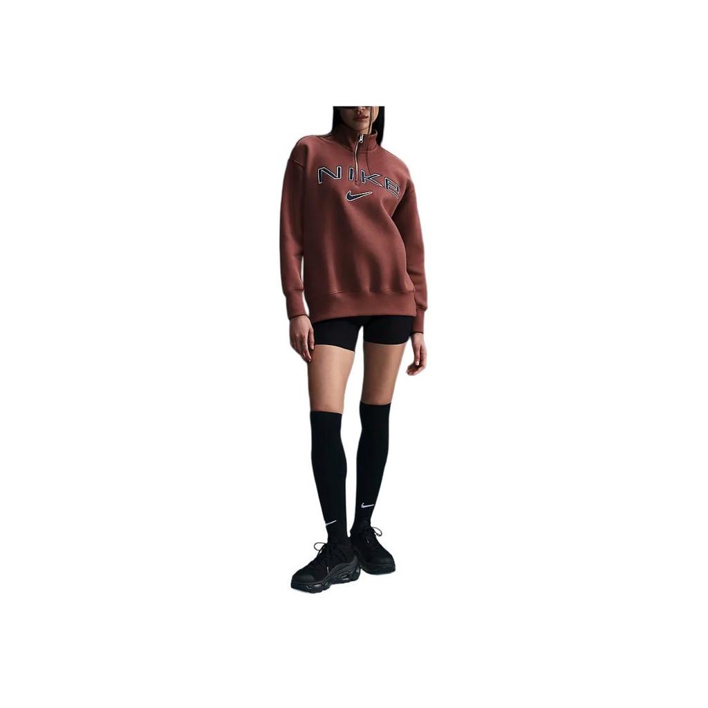 Nike Sportbekleidung Phoenix Fleece Übergroßes Logo Buchstaben Kragen Bequeme Drop-Shoulder Jacke Damenjacken Rotbraun FV7680218
