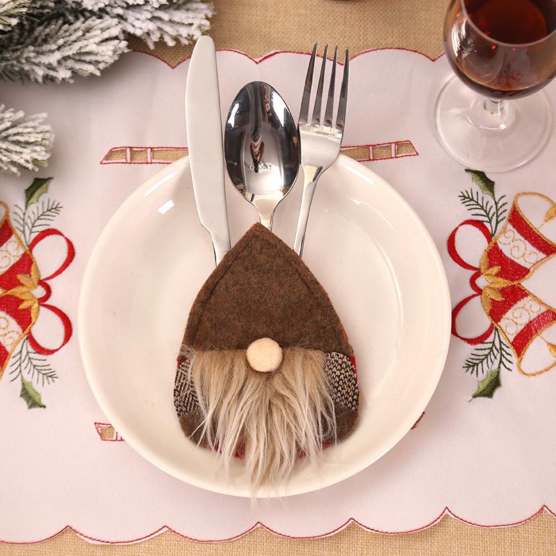 4pcs Gnome Christmas Cutlery Holder Knife Fork Pocket Bags Xmas Tableware Cover Dinner New Year Christmas Decoration for Home