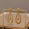 Gold C-Shaped Round Hoop Earrings with Bright Surface, French Light Luxury, High-End Stainless Steel
