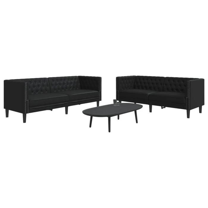 VidaXL Ensemble de canapé Chesterfield 2 pcs noir similicuir, canapé, siège de canapé, canapé relax, canapé confort, 3209274