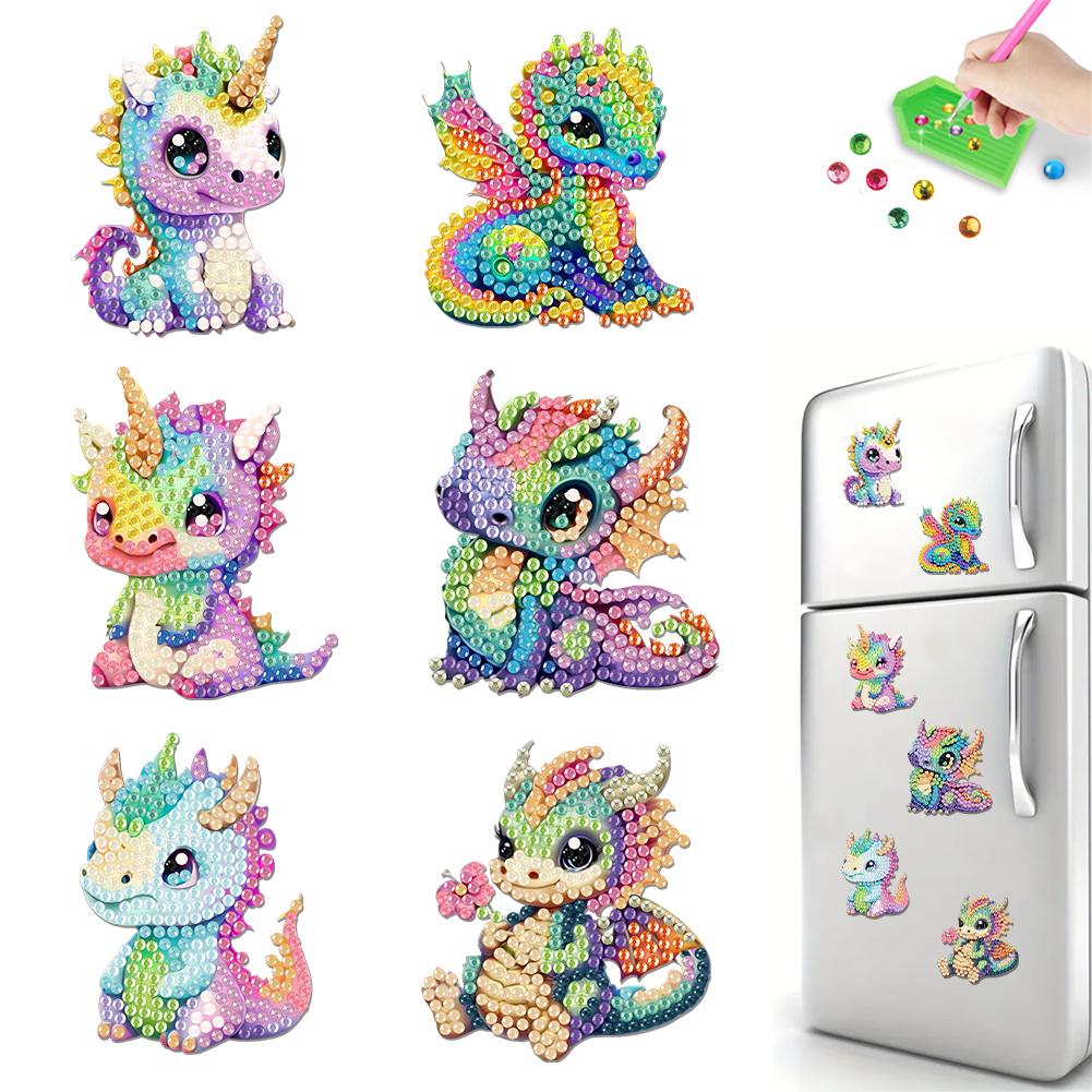 6Pcs Acrylic Colorful Pattern Diamond Painting Fridge Magnets Diamond Art Refrigerator Magnets Sticker for Beginners