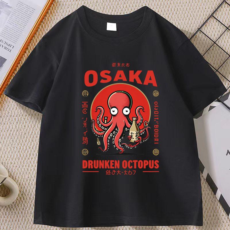 Japanese Street Food T-shirt Osaka Dotonbori Octopus Printed Tshirt Takoyaki Anime Short Sleeve Tees Round Neck Summer Clothes