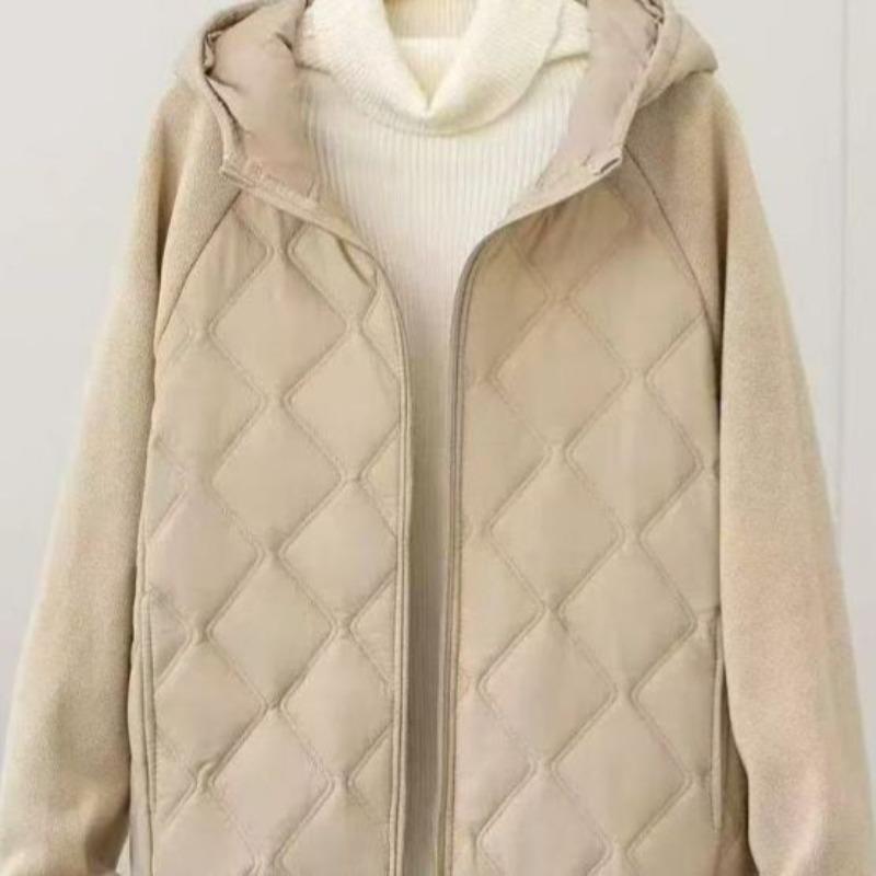 Thin Light Down Cotton Jacket Female Short Coat Autumn Winter Women's Hooded Loose Imitation Lamb Wool Cotton Jacket