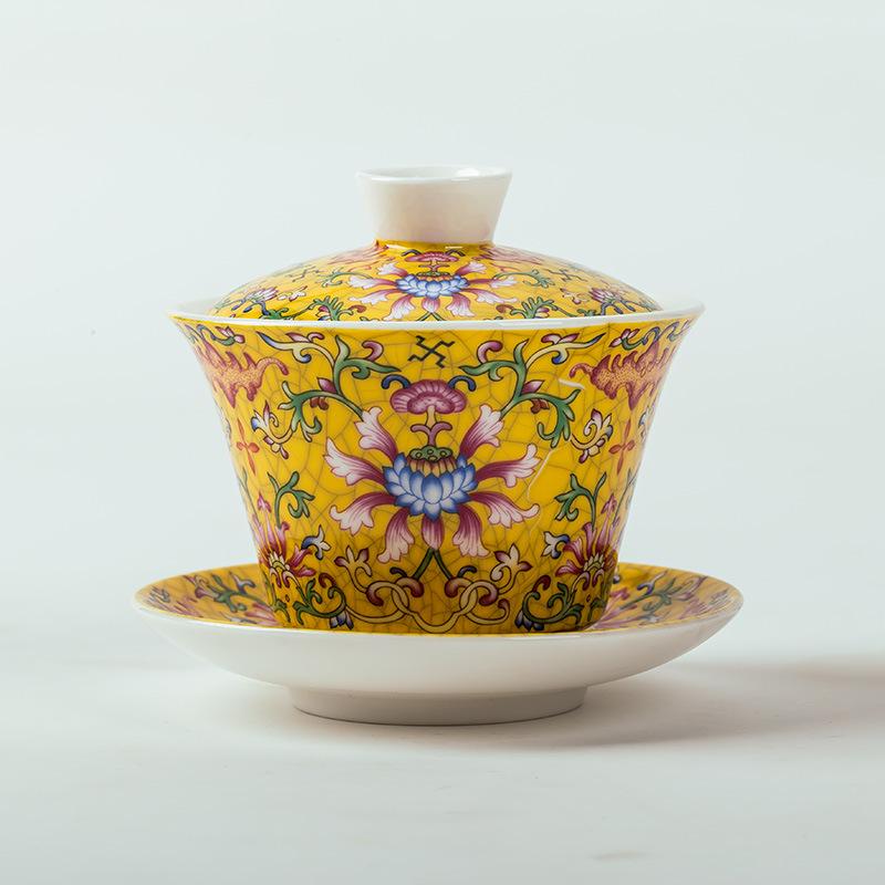 Palace Style Ceramic Gaiwan Enamel Colour with Cover Teacup Light Luxury Chinese Beauty Tea Infuser Home Tea Set Accessories