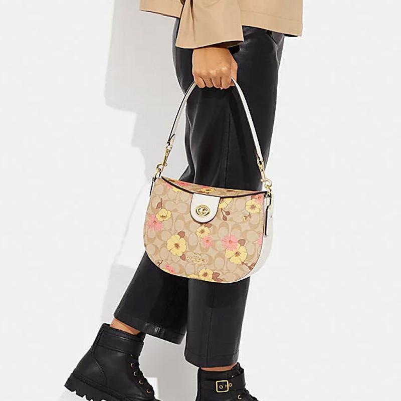 New COACH Cow Leather Shoulder Bag, Crossbody Bag Medium Size Women's Khaki CH347-IMOT4
