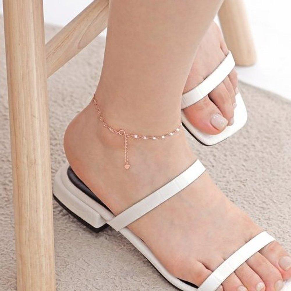 Shiny 92.5 Silver Cut Sparkling Rose Gold Chain Silver Anklet