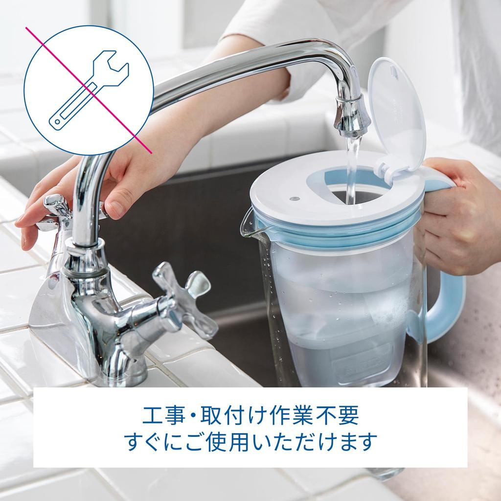 Brita Water Purifier Pot Type PFOSPFOA Removal Tested Glass Jug Light Blue Filtered Water Capacity 1.23L (Total Capacity 2.5L) [Genuine Japanese