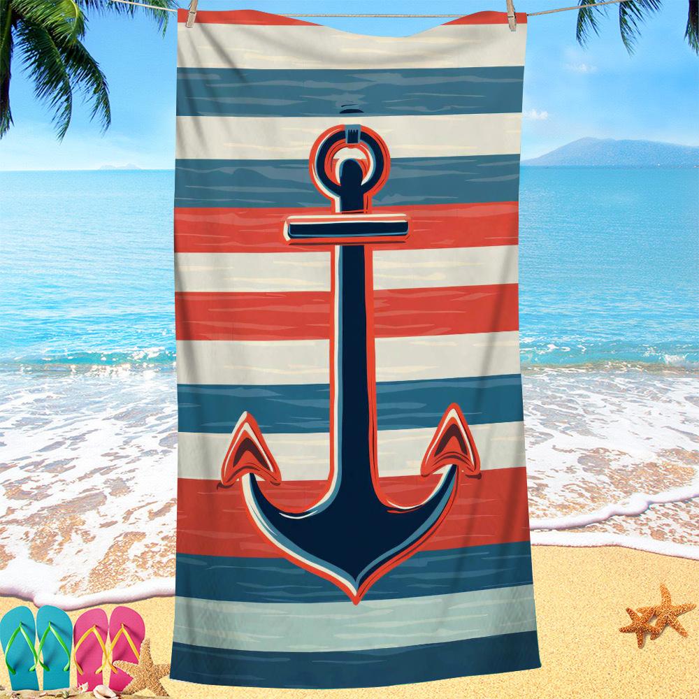 Nordic painted ship anchor digital-printed polyester Superfine fiber double-sided fleece Beach vacation bath towel, beach towel