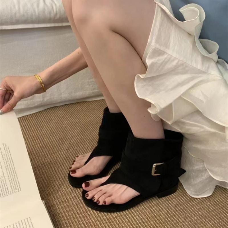 Retro Fashion Flip-flops Women's Outer Wear 2025 Summer New Korean Version Flat-bottomed Loose Sleeve Trousers Short Boots