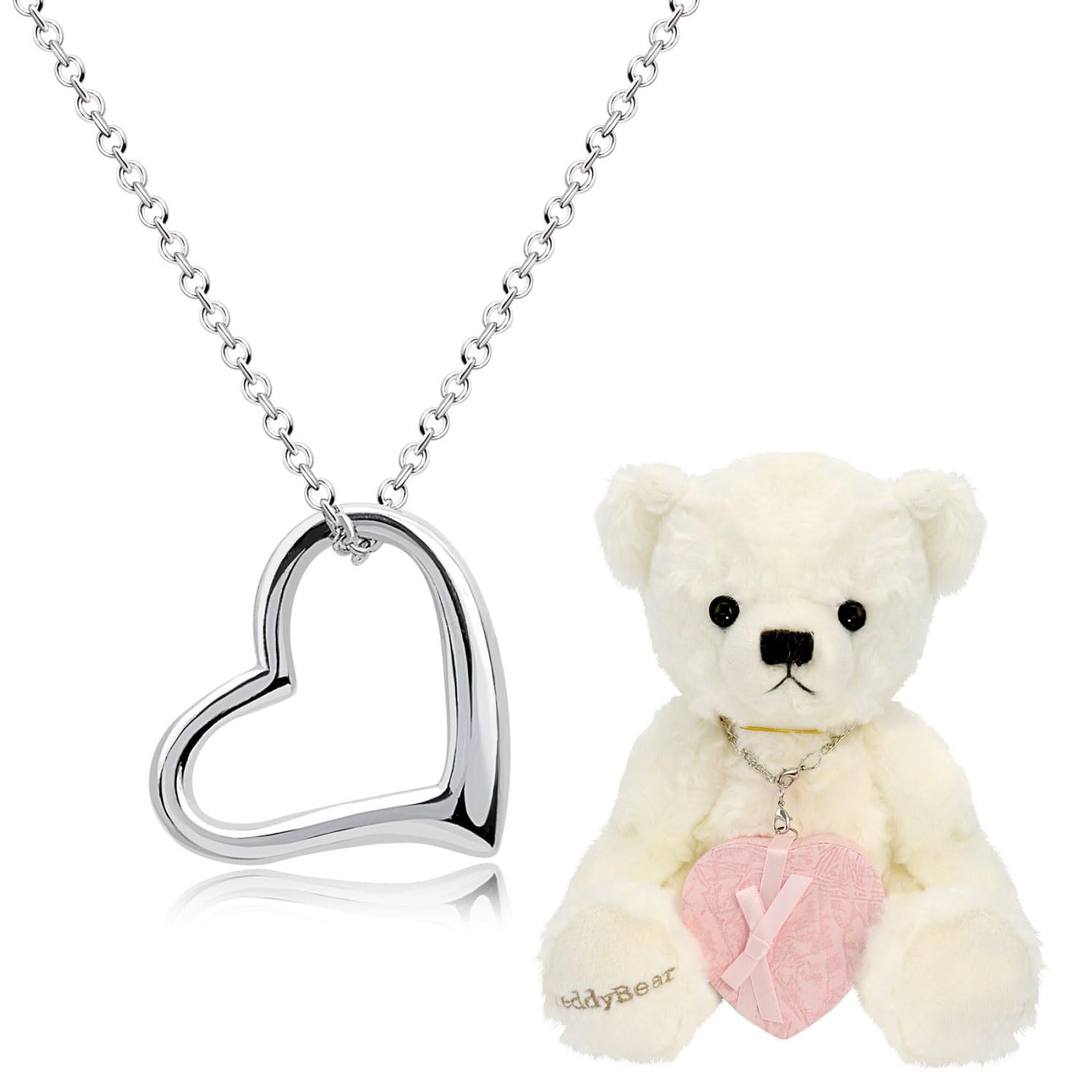 

Necklace for white teddy bear with open silver [Sears] women, heart, color, p1520-1-tdt-01-sv-w