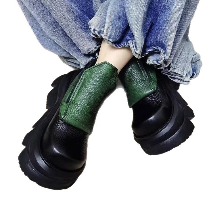 Grube, retro, jesienno-zimowe, ręcznie robione damskie buty na grubej podeszwie, lekkie, luksusowe, zapinane na suwak, super duże, dopasowane kolorystycznie, aksamitne, krótkie buty na koturnie