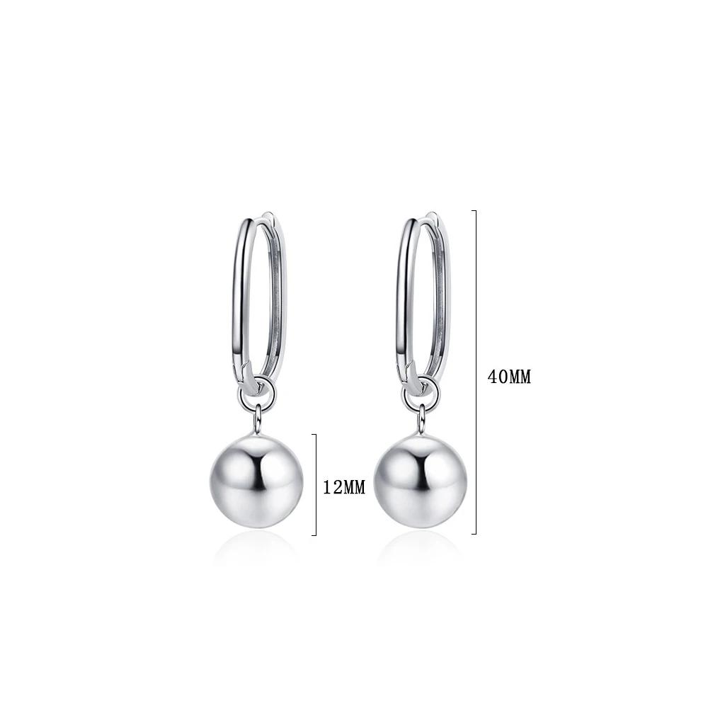 PONYKISS  Sterling Silver Needle Round Bead Hoop Earring for Women Minimalist Trendy Fashion  Geometric Accessories