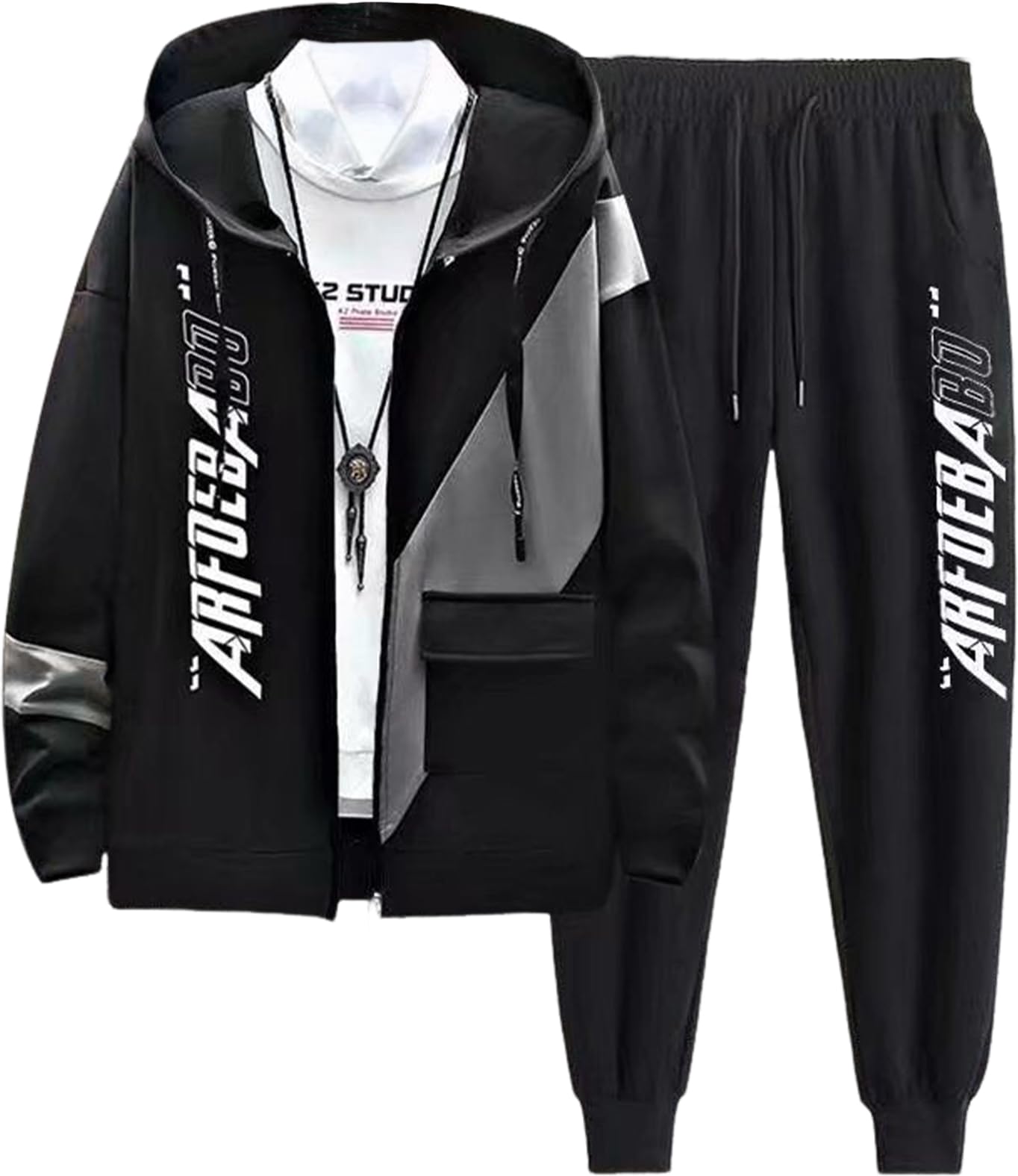 

NEIMAN BY Худи с длинным рукавом и джоггеры Идеально для старшеклассников и мужской комплект из 2 предметов Брюки, для улицы, черный, 5S-N13-BKM чёрный