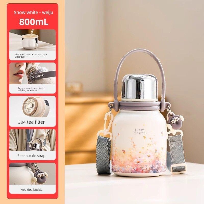German Imported Large-Capacity Thermos Water Bottle, High-Quality Stainless Steel Tea Brewing Cup for Girls, Stylish and High-End Student Water Cup