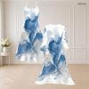 Women Plus Size Two Piece Set Abstract Printed V Neck Strappy Flared Dress Three Quarter Sleeve Long Open Front Cardigan Blue White Beige