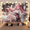 Fantasy Pink Hair Elf Anime Girl Tapestry Floral Crown Cartoon Wall Hanging Aesthetic Bedroom Dorm Decor
