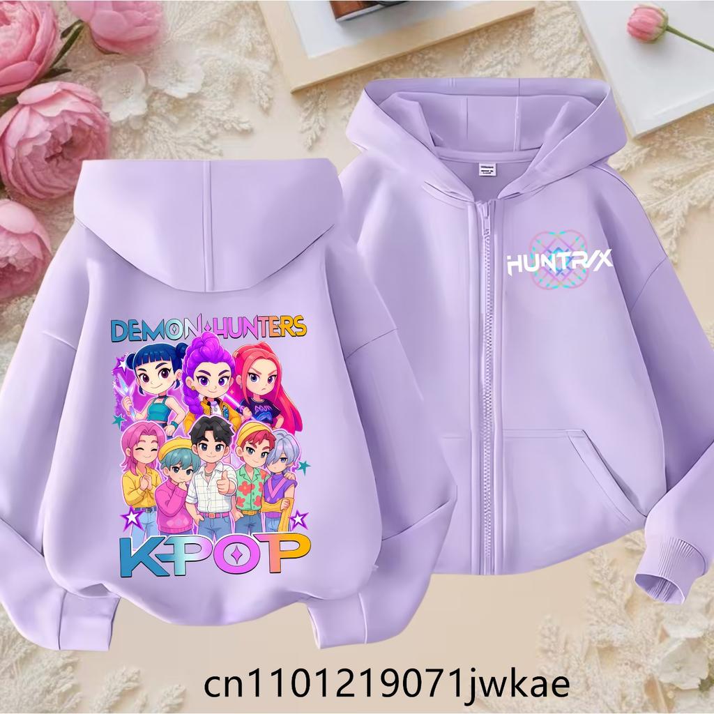 2025 New Purple Jacket Boys' and Girls' Sportswear Children's Top Hoodie KPop Devil Hunter Zipper Hoodie